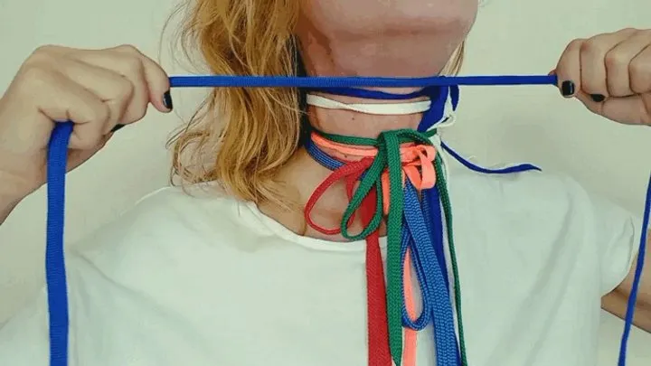 Colored shoelaces around my neck