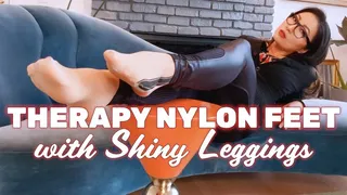 Therapy Nylon Feet With Shiny Leggings And Dangling Red Bottoms Asian Doiminatrix Asian Femdom MzKim Mistress Kim Shoe Dangle Nylon Feet Louboutins