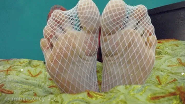 White Fishnet Feet Tease