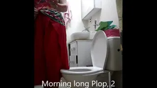 Soft long morning plops, 2 sequences of pee and farting, smoking and drinking while on toilet.