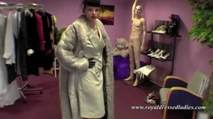 Elegant fur styling lady jerks off