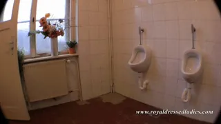 Standing pee kinky lady pees in the urinal
