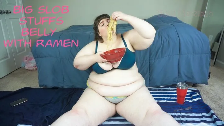 Big Fat Slob Stuffs Belly With Ramen!