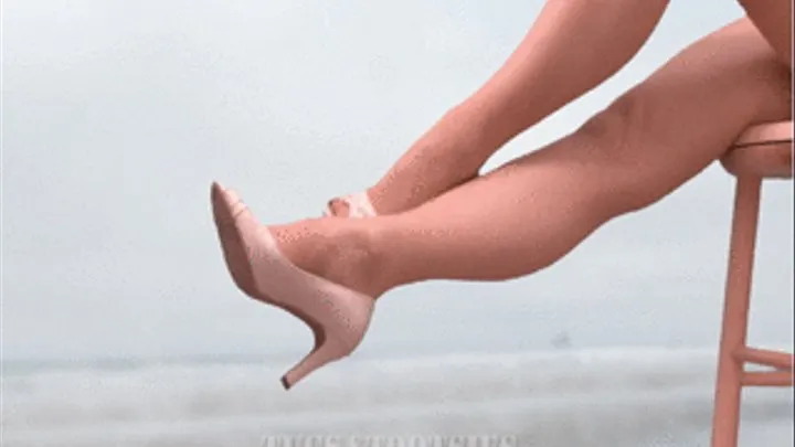 Woman Kicks Her Legs And High Heels At The Beach