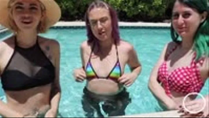 Pool Party Feminization with three girls