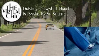 Driving Downhill Hard in Snake Print Stilettos