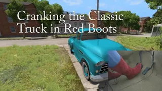 Cranking the Classic Truck in Red Boots