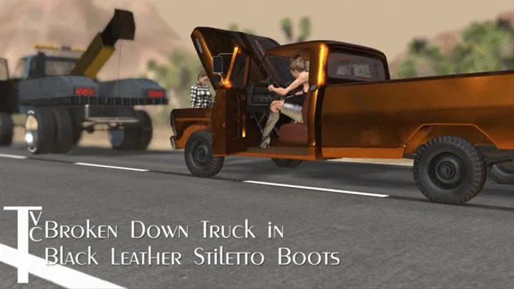 Broken Down Truck in Black Leather Stiletto Boots