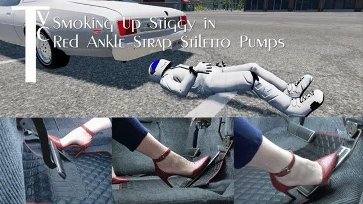 Smoking Up Stiggy in Red Ankle Strap Stiletto Pumps