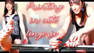 Painting in cute lingerie