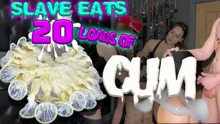 Slave eats 20 loads of cum