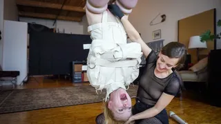 Inverted Straitjacket Suspension - Alani Pi and Elise Graves - Cute Blonde Girl Strapped into SJ, Suspended, Pussy Whipped and Made to Orgasm