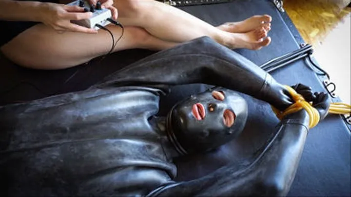 Heavy Rubber Electro Suffering - Carlos and Elise Graves - Studio Gum rubber - electrified genitals - rubber bondage - suffering