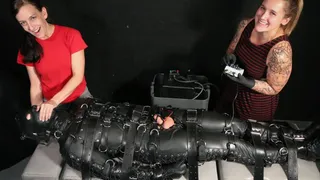 Electrically Fucked and Sucked - JimmyUSMC, Sasha and Elise Graves - Jimmy is Laced into SEXY Leather Playsuit, Strapped Down and Electrified!