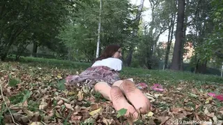 Sexy beauty Anastasia with funny toes and very soft soles in a public park (Part 3 of 6)