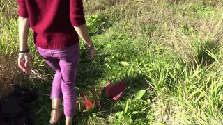 Hippie girl barefooter in the summer forest (Full)