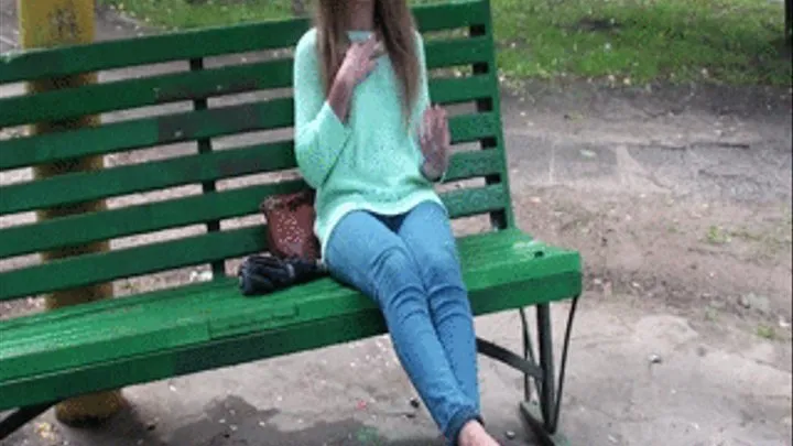 Elena shows her soles on the bench (Part 1)