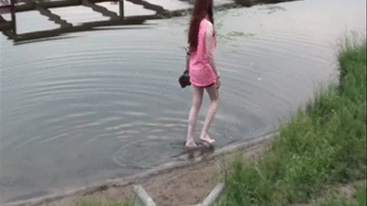 Bright friends walks barefoot in summer day (Part 2)