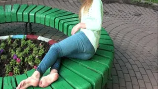 Elena shows her soles on the bench (Part 5)