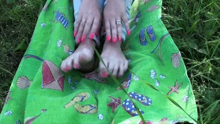 Funny girl with red nails in the apple orchard (Part 1)
