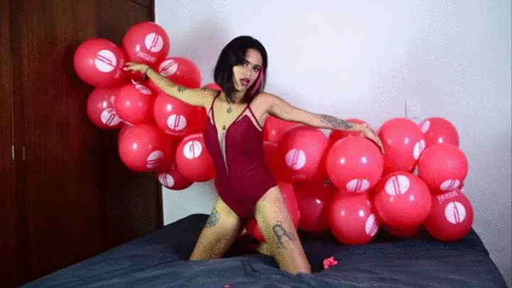 Lucy in the most sexy Sit and Nail pop "columns of balloons"