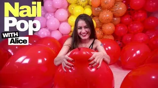 Alice Seductive Balloon Destruction: Popping Red 16” Balloons with Her Nails