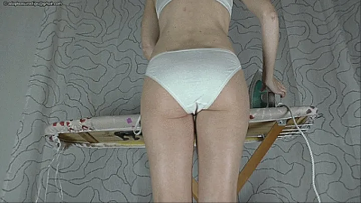 Ironing in white cotton panties