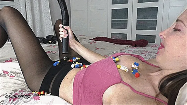 Vacuuming Lego little people from my body in pantyhose