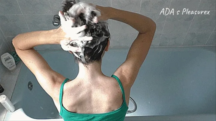 The back view of hair washing bent on the bathtub