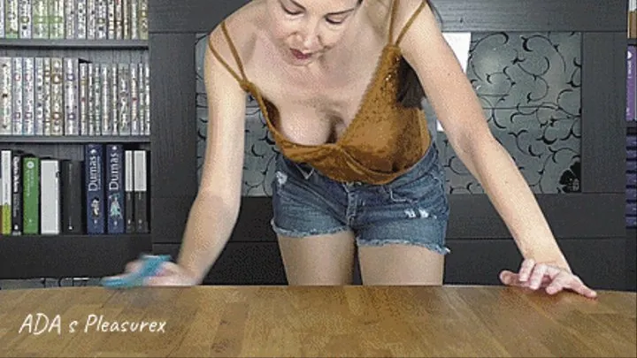 Down blouse cleaning the table