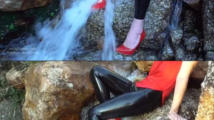 Wet shiny latex waterfall