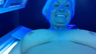 Tanning bed glass dildo masturbation