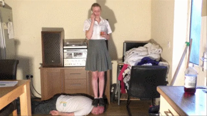 Phone Call School Girl Standing On His Head