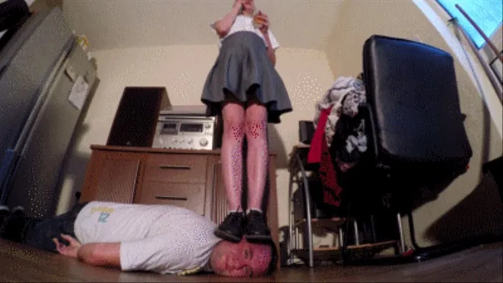 Phone Call School Girl Standing On His Head FLOOR CAM