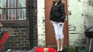 Miss Chelsea Head Trampling In Heels On Concrete In The Garden