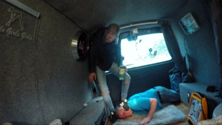 Chelsea's Head Trampling Sneakers In The Camper Van