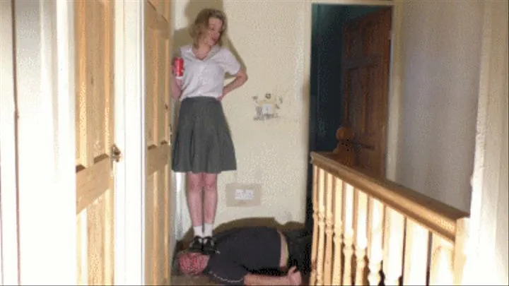 School Girl Trampling & Stomping On The Landing