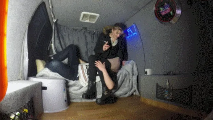 Chelsea Pulls Down Her Leggings & Sits On Her Slaves Face In The Camper Van