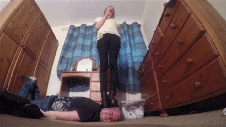 Chelsea Standing On Her Slaves Skull In Boots FLOOR CAM