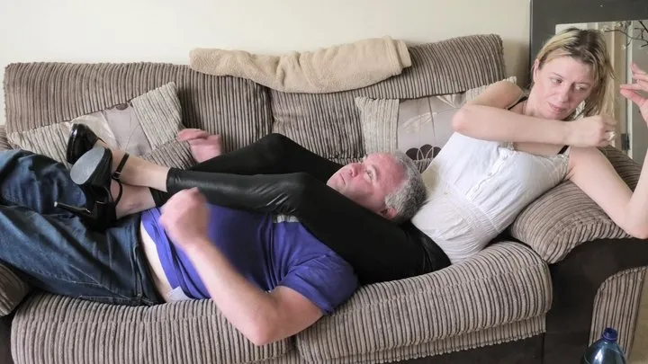 Chelsea's Neck Scissors In Tight PVC Leggings