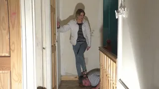 Standing On His Head On The Landing In Wooden Wedge Shoes