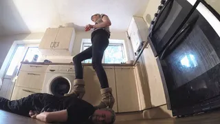 Crushing His Head In Her Kitchen Under Her Boots FLOOR CAM