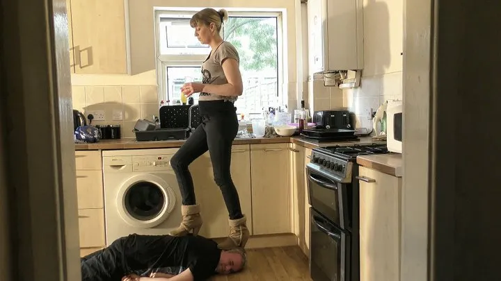 Crushing His Head In Her Kitchen Under Her Boots