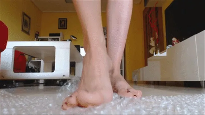 ASMR A bubble wrap popping experience, watch how I burst these plastic bubbles under my bare feet, tickle sounds and clear views for feet lovers