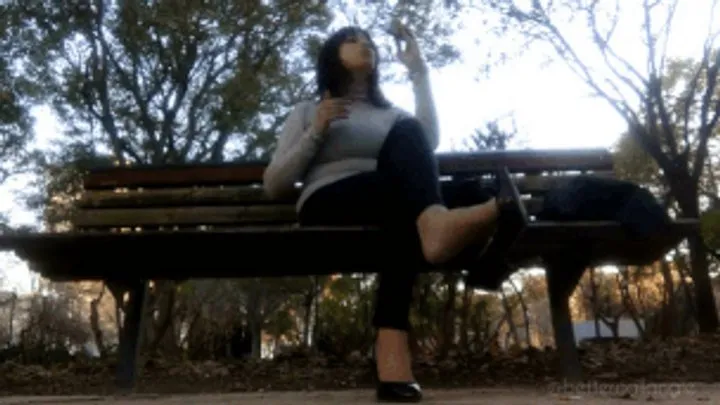 I am dangling my black pumps and my leather pants on a bench in the park while I am waiting for you, I put some lipstick on and I brush my hair