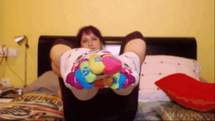 Ready to sniff my cute coloured socks? Sure? I have been working out and they are fucking stinky, of course you will eat them!