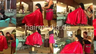 8064 Ilona 1 Dry Haircut in rubber cape in old fashioned salon
