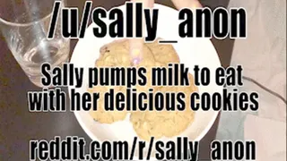 Sally pumps milk to eat with her delicious cookies