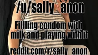 Filling condom with milk and playing with it