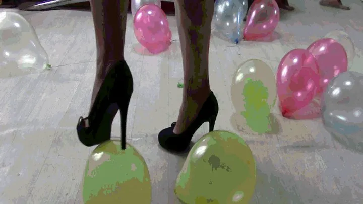 Colorful balls explode under sharp heels and will be absorbed by a powerful vacuum cleaner